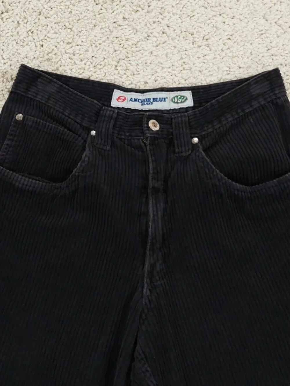 Vintage Anchor Blue Baggy Black Corduroy Y2k Skater Pants Faded Grunge. Sz 30x30